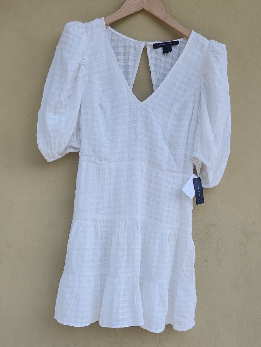 French Connection Sundress White Textured Mini Dress with V-Neck - Picture 7 of 16